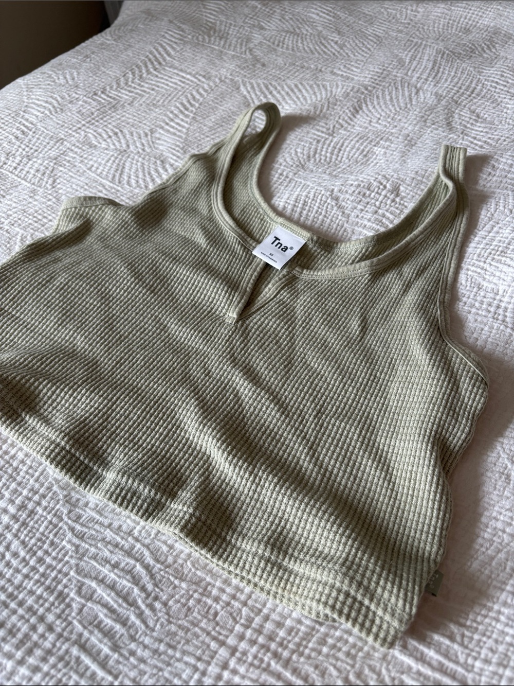TNA Ribbed Scoop Crop Tank in Sage Green